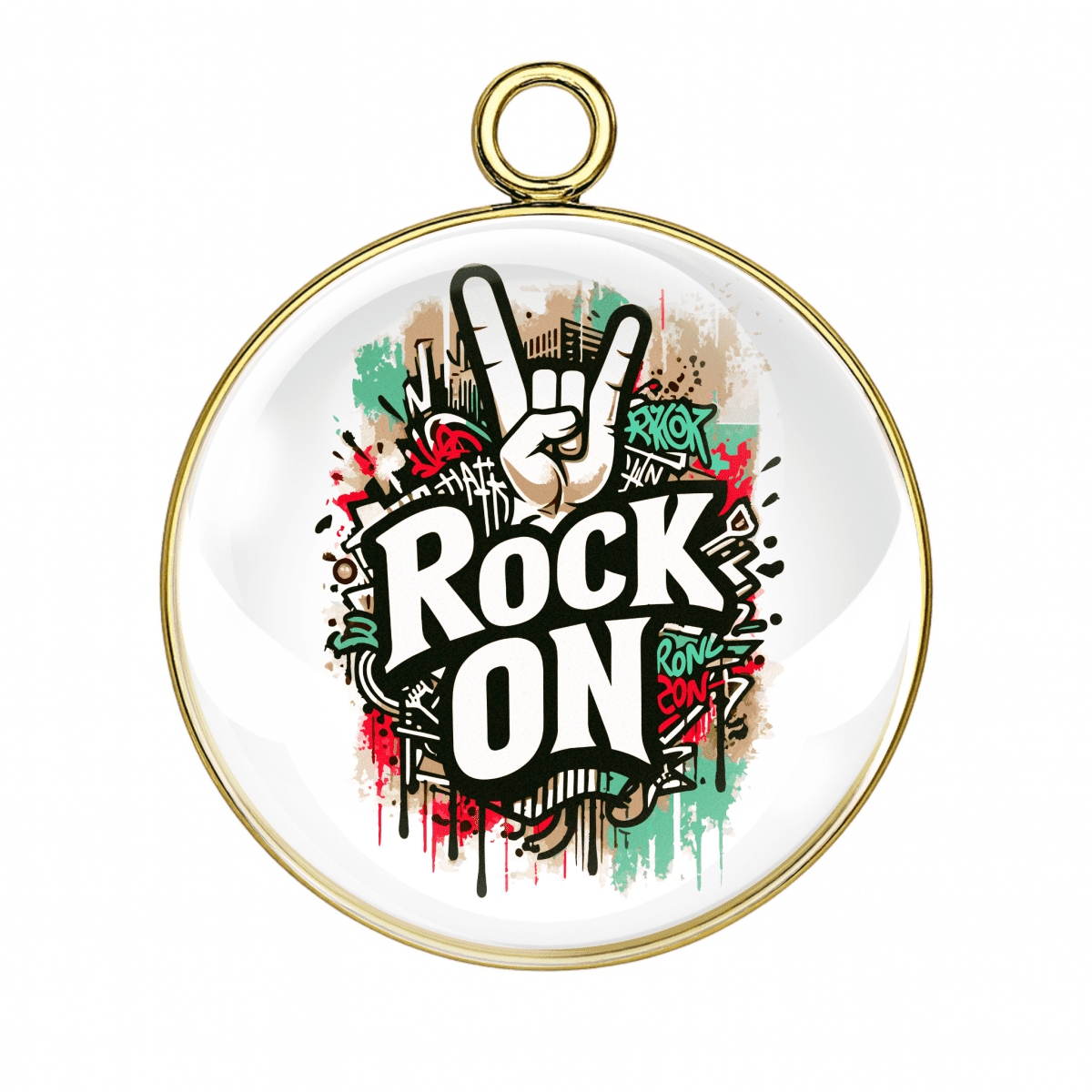 Rock On Hand Sign Glass Cabochon Charms – Stainless Steel DIY Jewelry Pendants