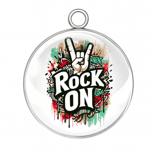 Rock On Hand Sign Glass Cabochon Charms – Stainless Steel DIY Jewelry Pendants