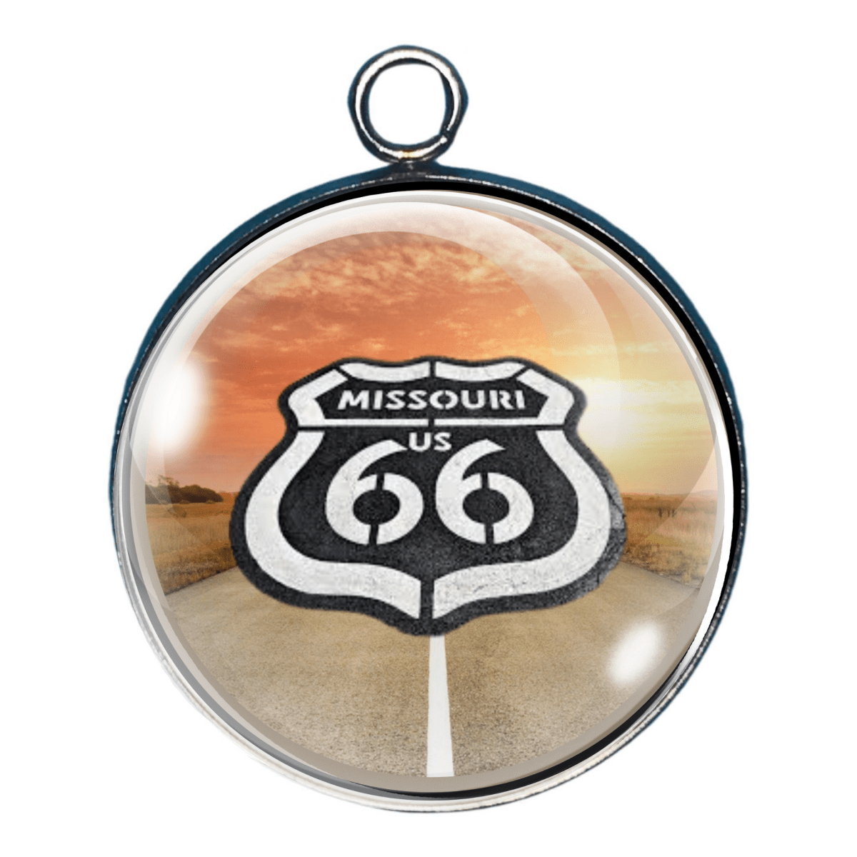 Missouri Route 66 highway shield sunset design charm