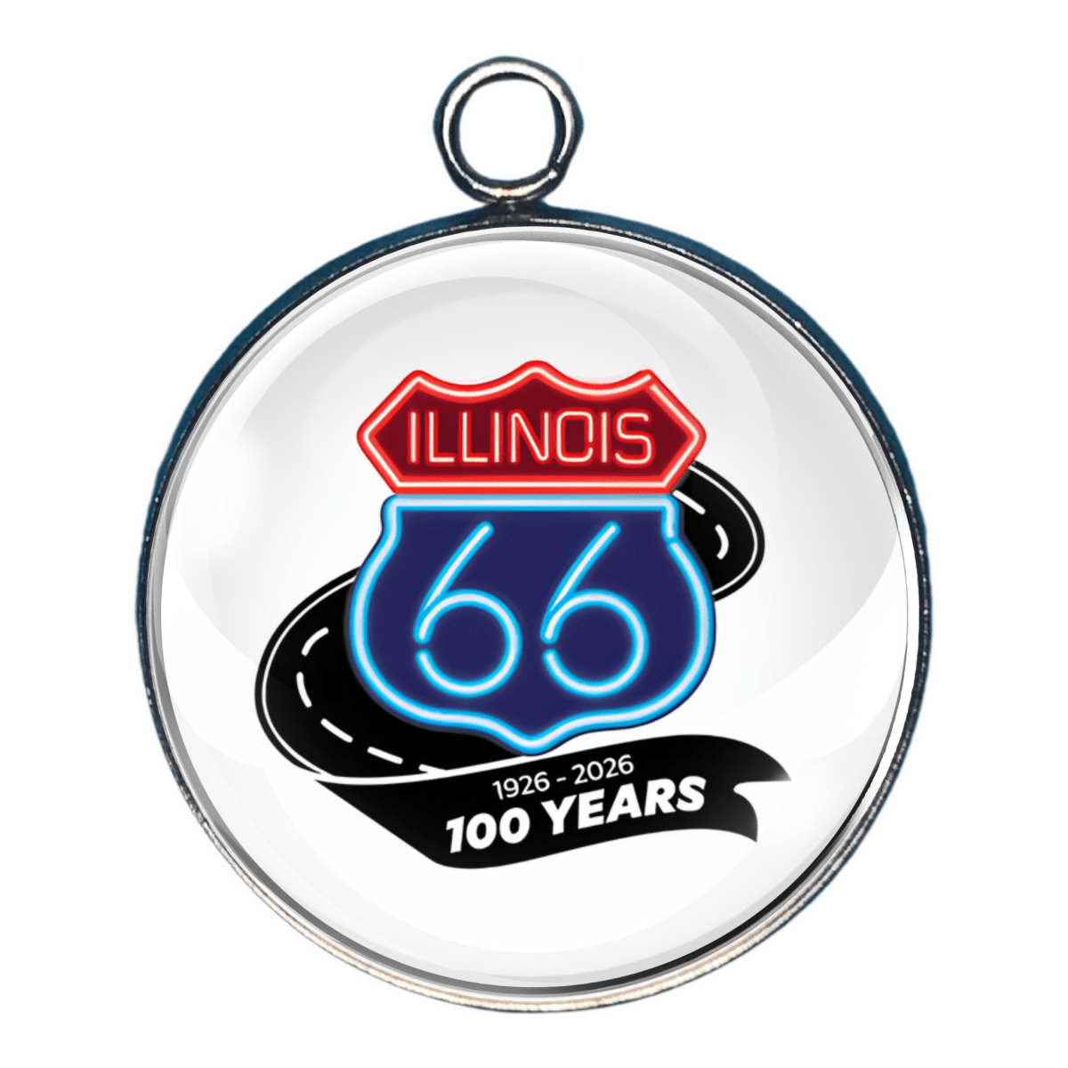 Illinois Route 66 100 Years neon style anniversary charm