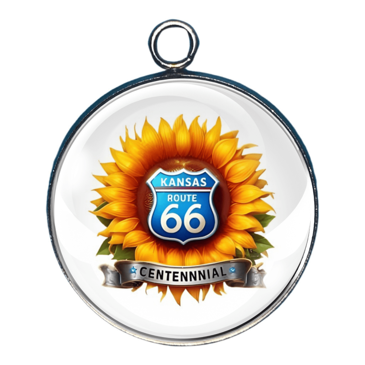 Kansas Route 66 Centennial sunflower badge charm