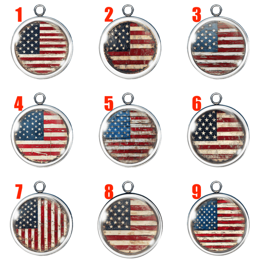 Set of 9 rustic American flag glass charms for patriotic jewelry making