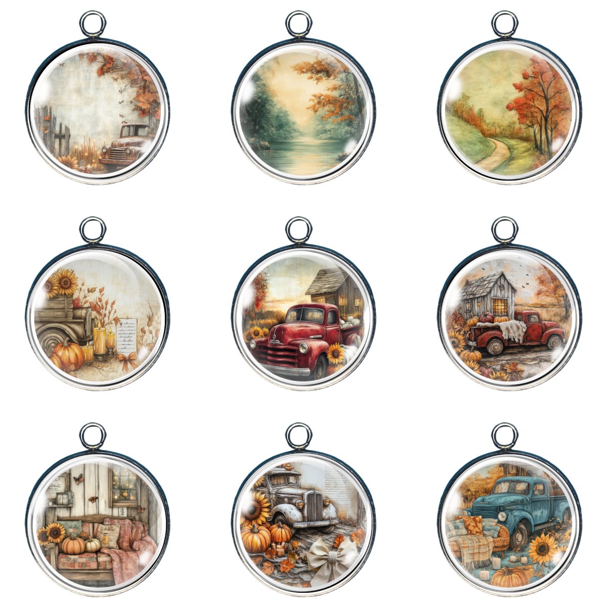 Rustic Fall Beauty Glass Cabochon Charms-