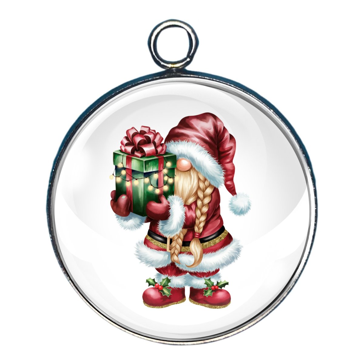 Charm of a gnome dssed as Santa with a present