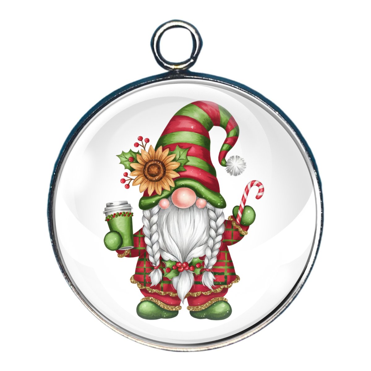 Charm of a gnome dressed like an elf in christmas red and green