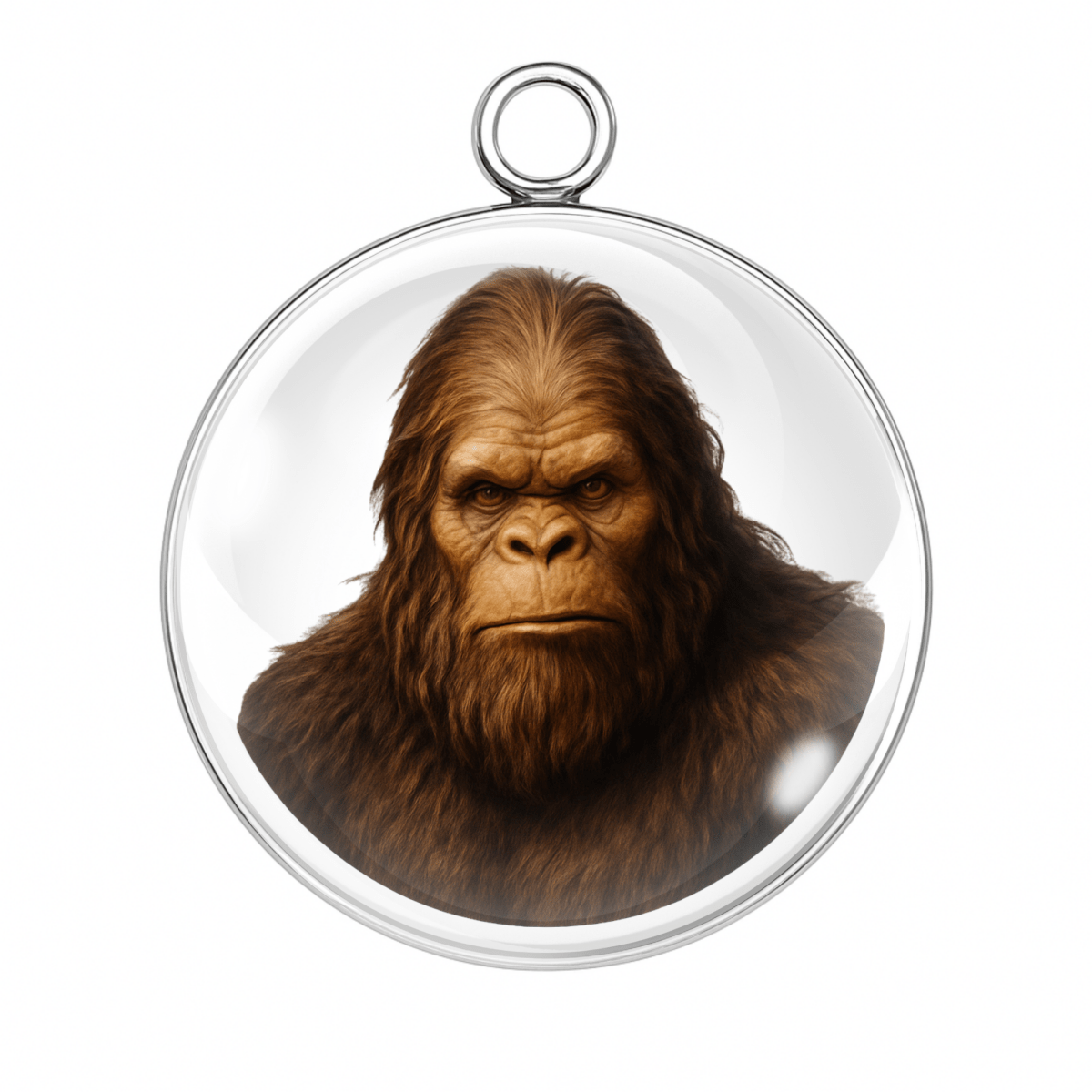 Serious Bigfoot face charm with light background