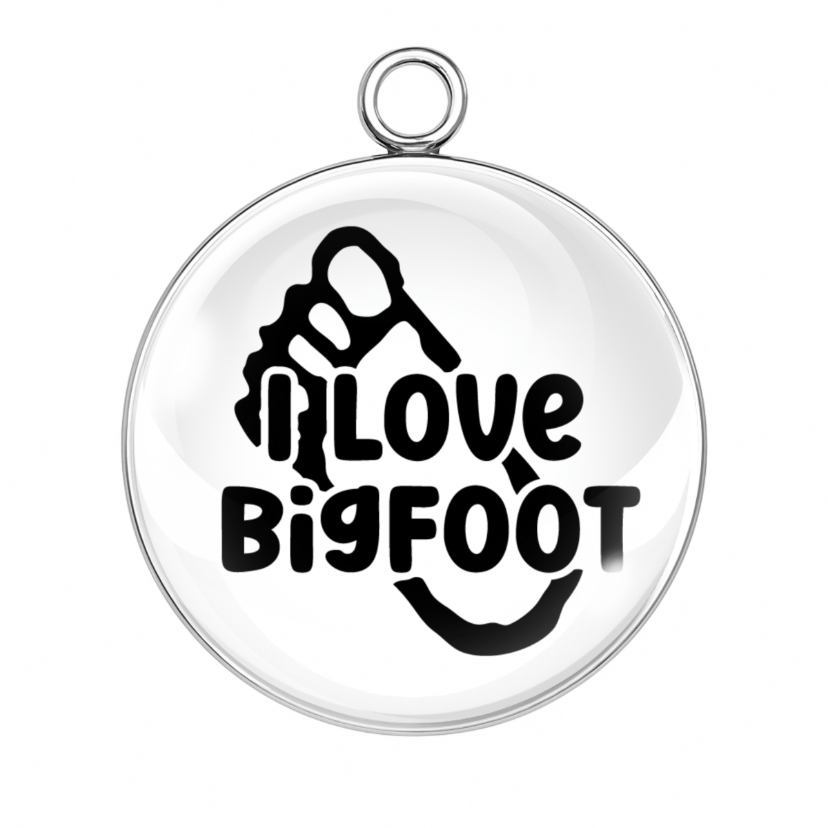 I Love Bigfoot charm with footprint heart design