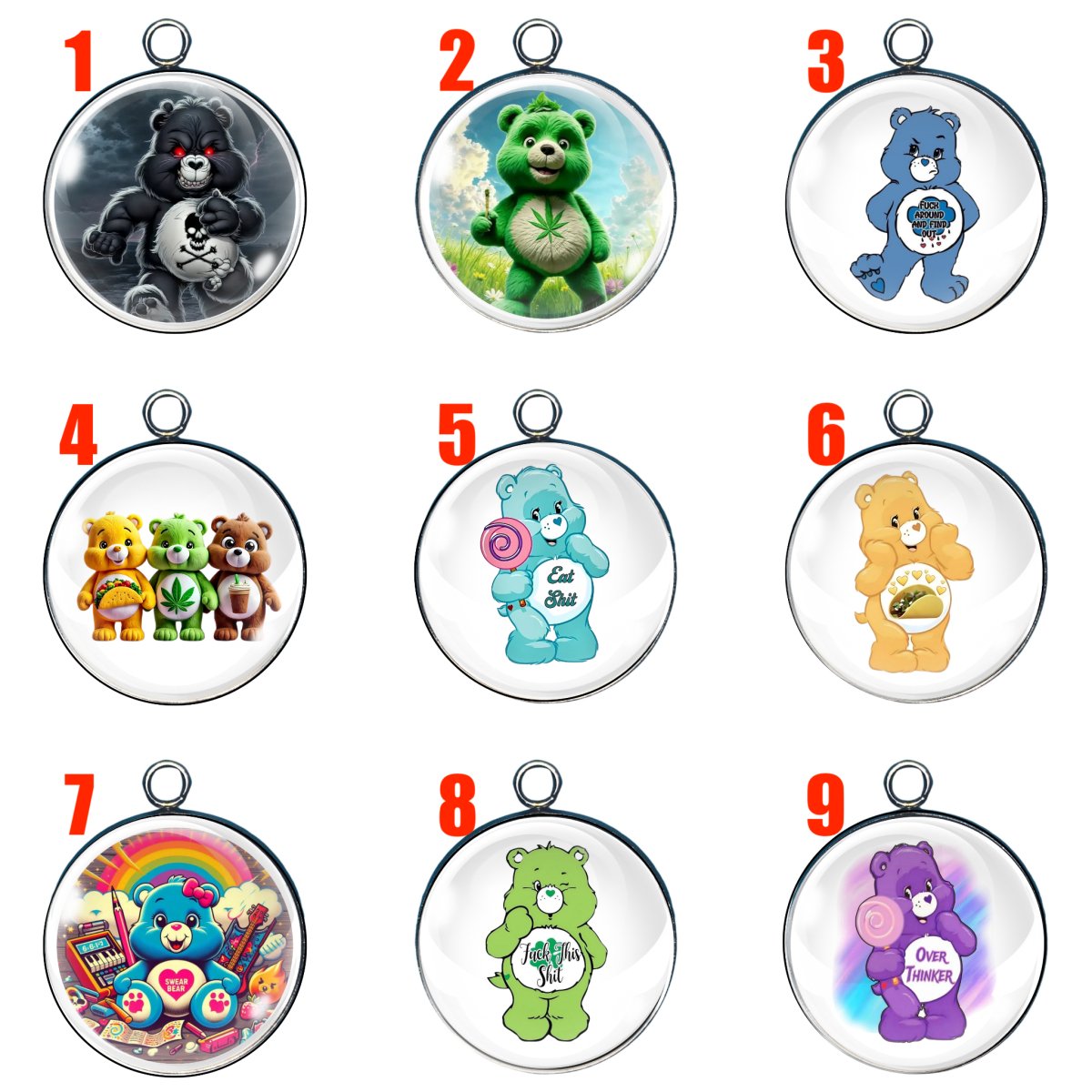 9 sassy bear glass cabochon charms