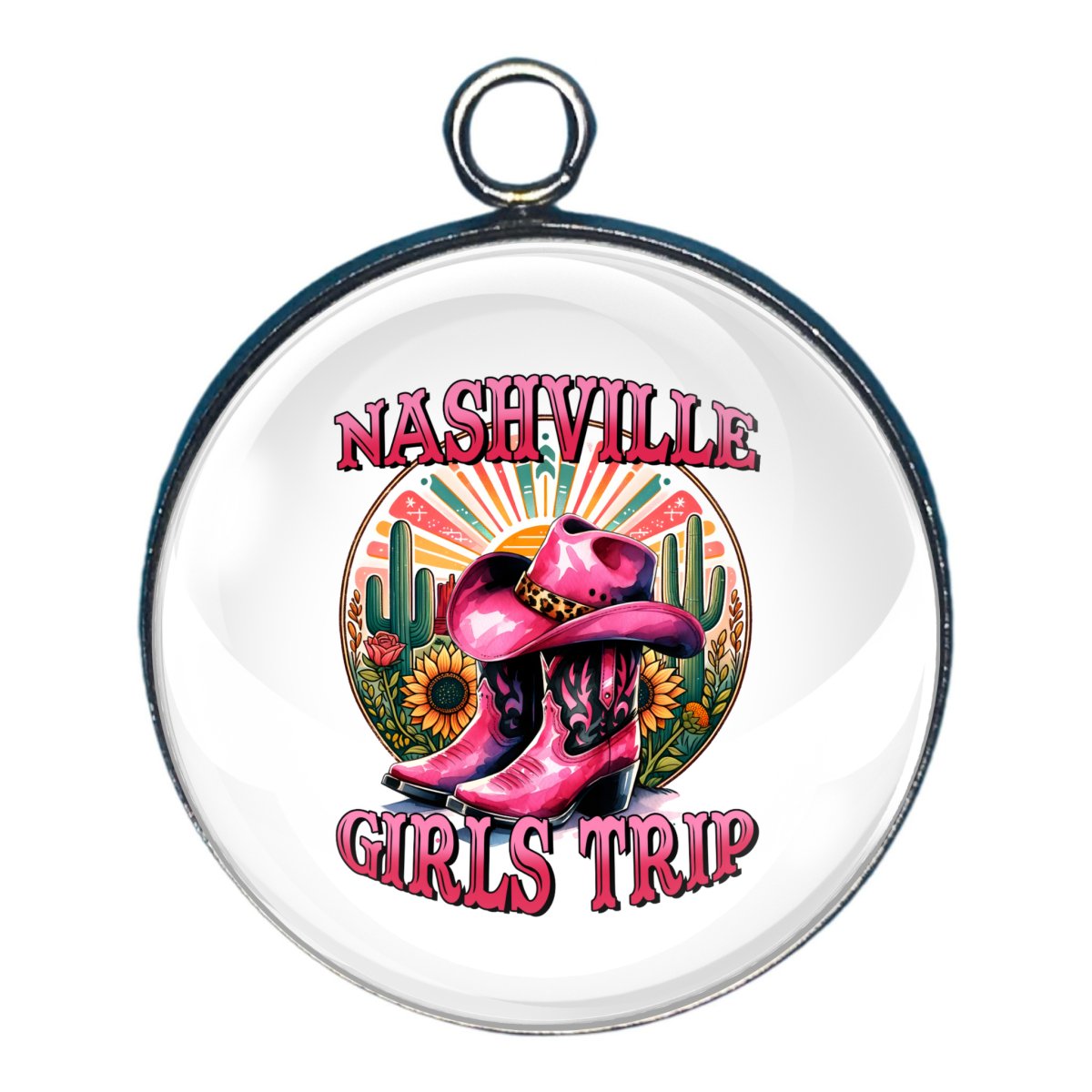 Charm with cowboy boots and hat with the words 'Nashville girls trip'