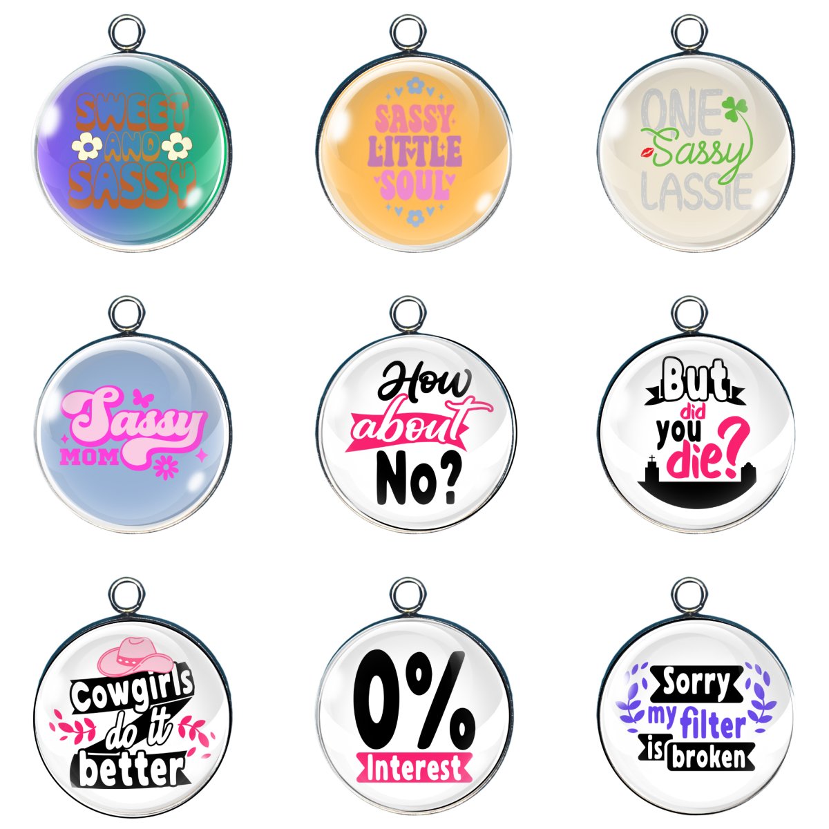 9 Sassy glass cabochon charms