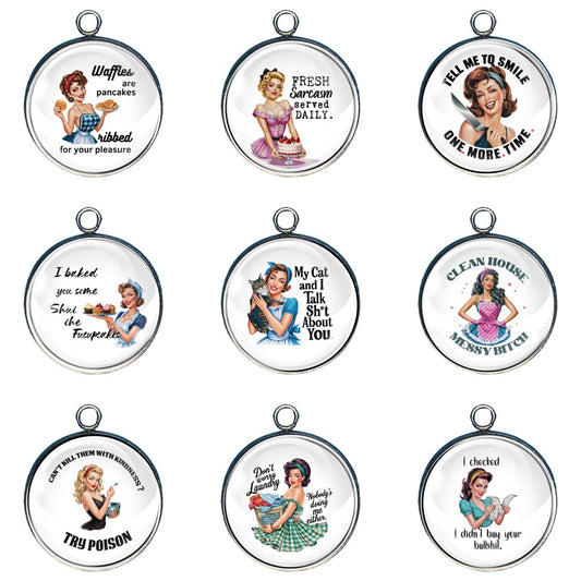 Sassy Housewife Glass Cabochon Charms