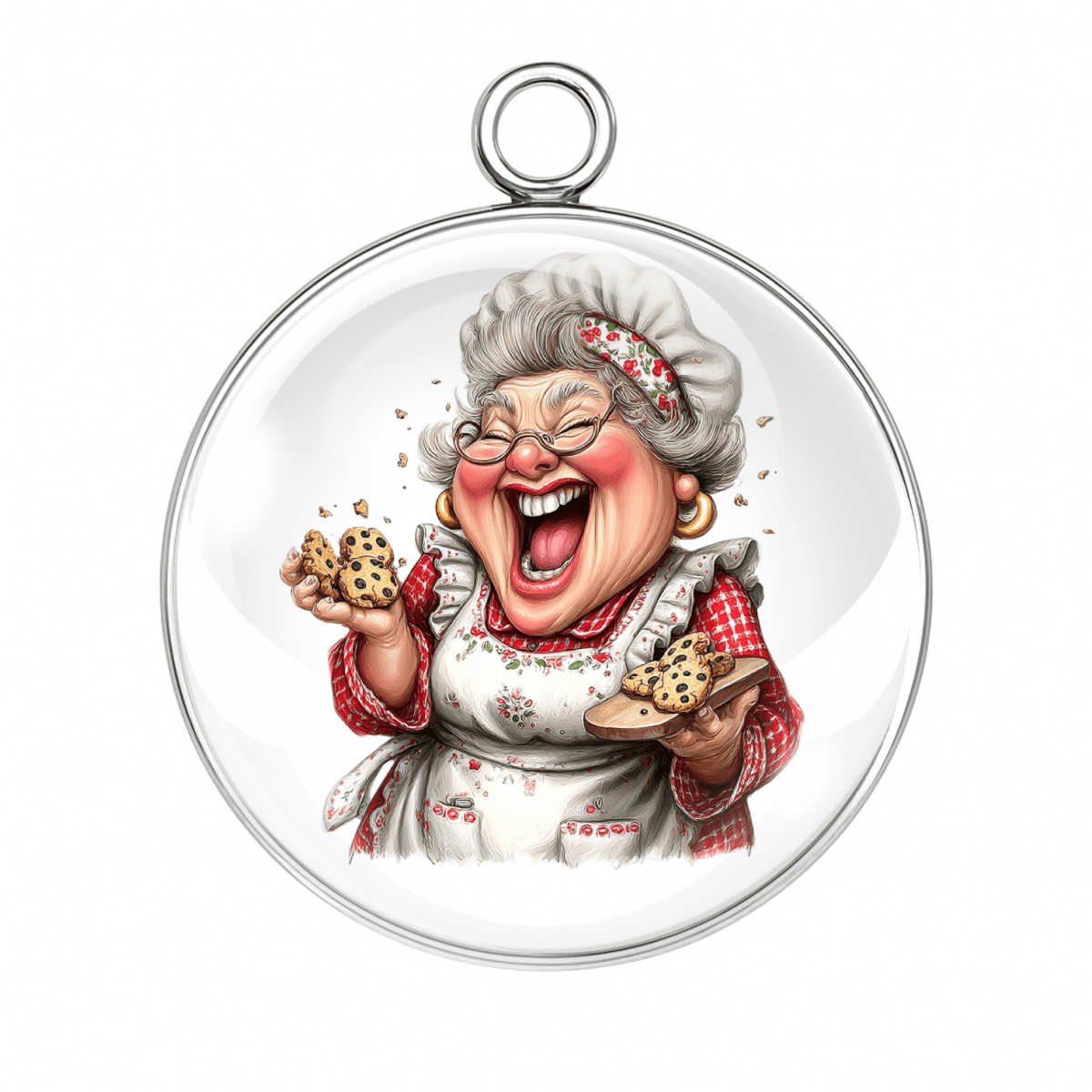 
"Baking grandma holding cookies Christmas charm"
