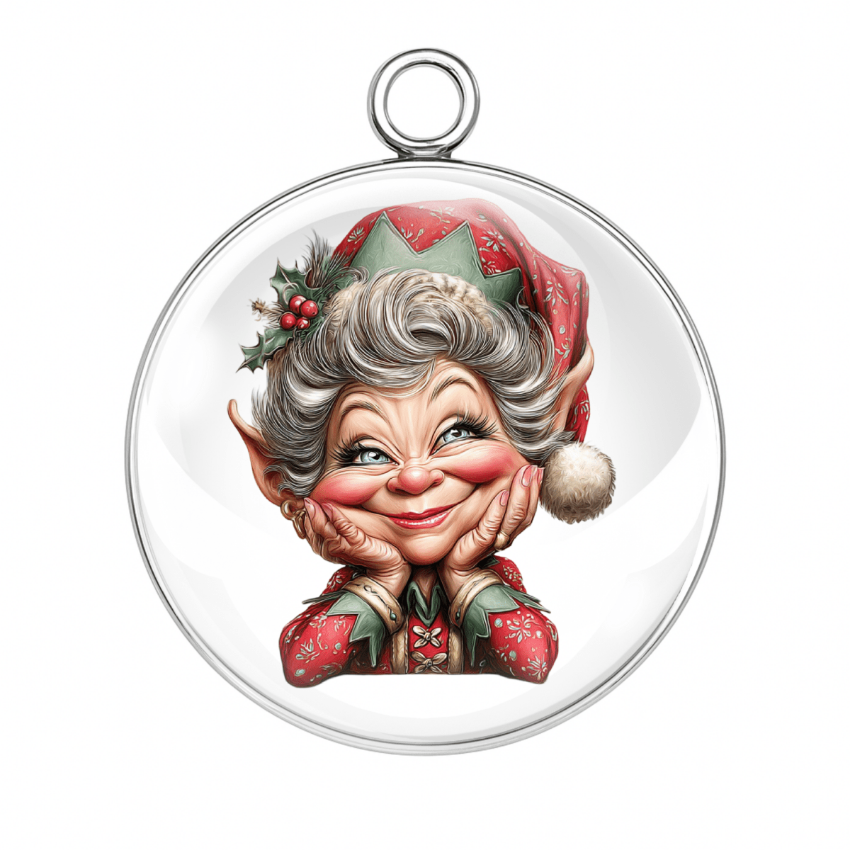 
"Sweet elf-hat grandma smiling charm"
