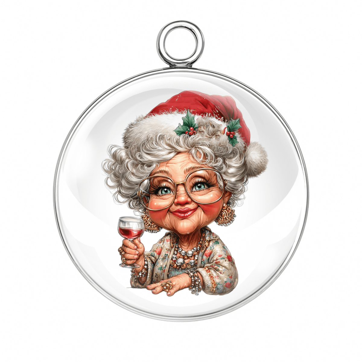 "Wine-cheers Santa hat grandma charm"
