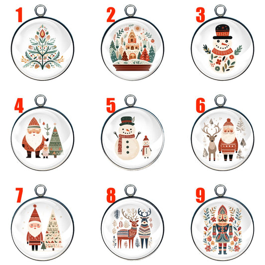 9 Scandinavian Christmas glass cabochon charms