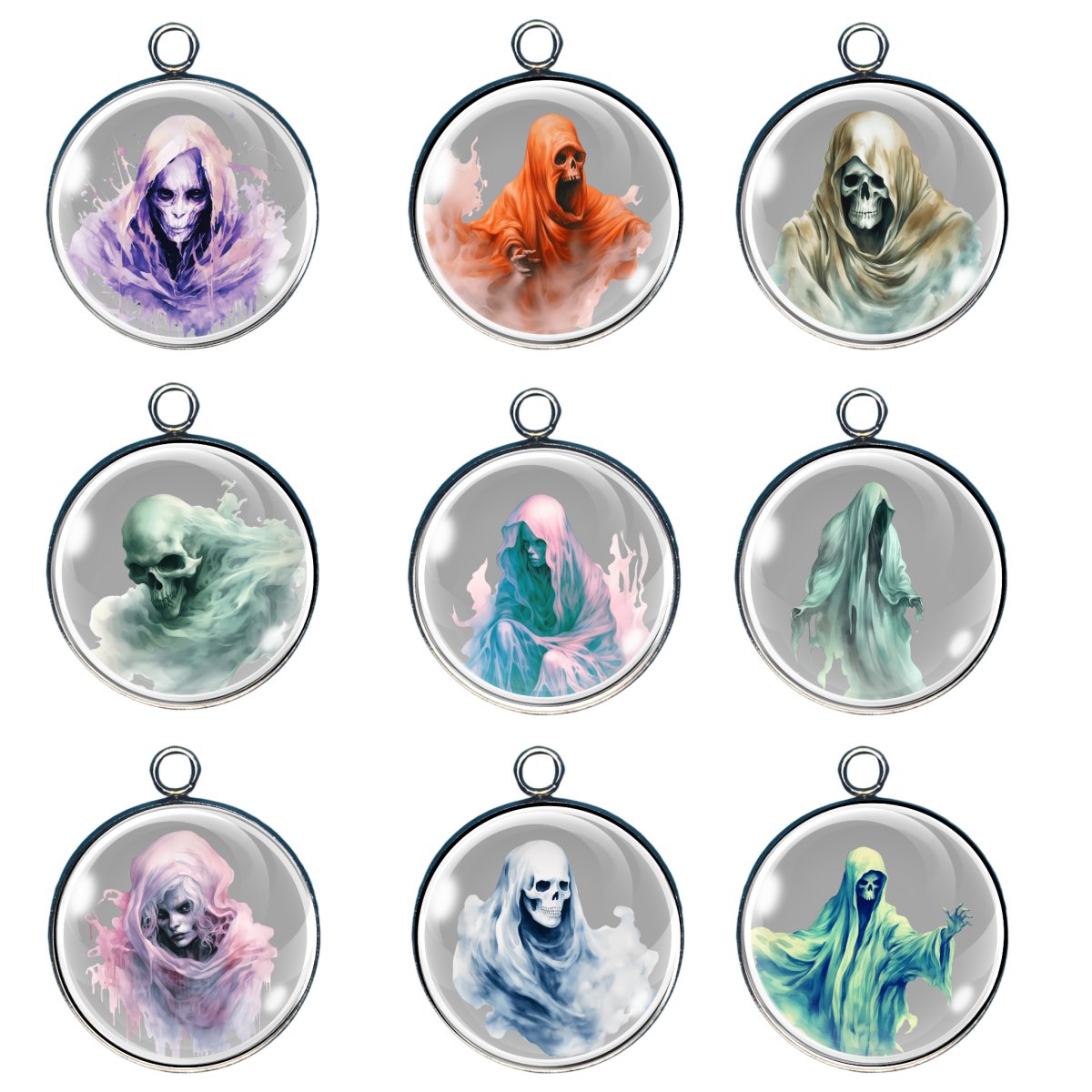 Group of 9 charms featuring freaky scary ghosts