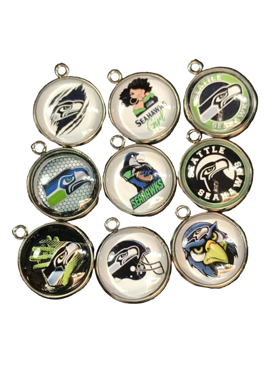 Seahawks Charm Bundle (9pc) 14mm Silver Cabochon Charms – Football Craft Clearance