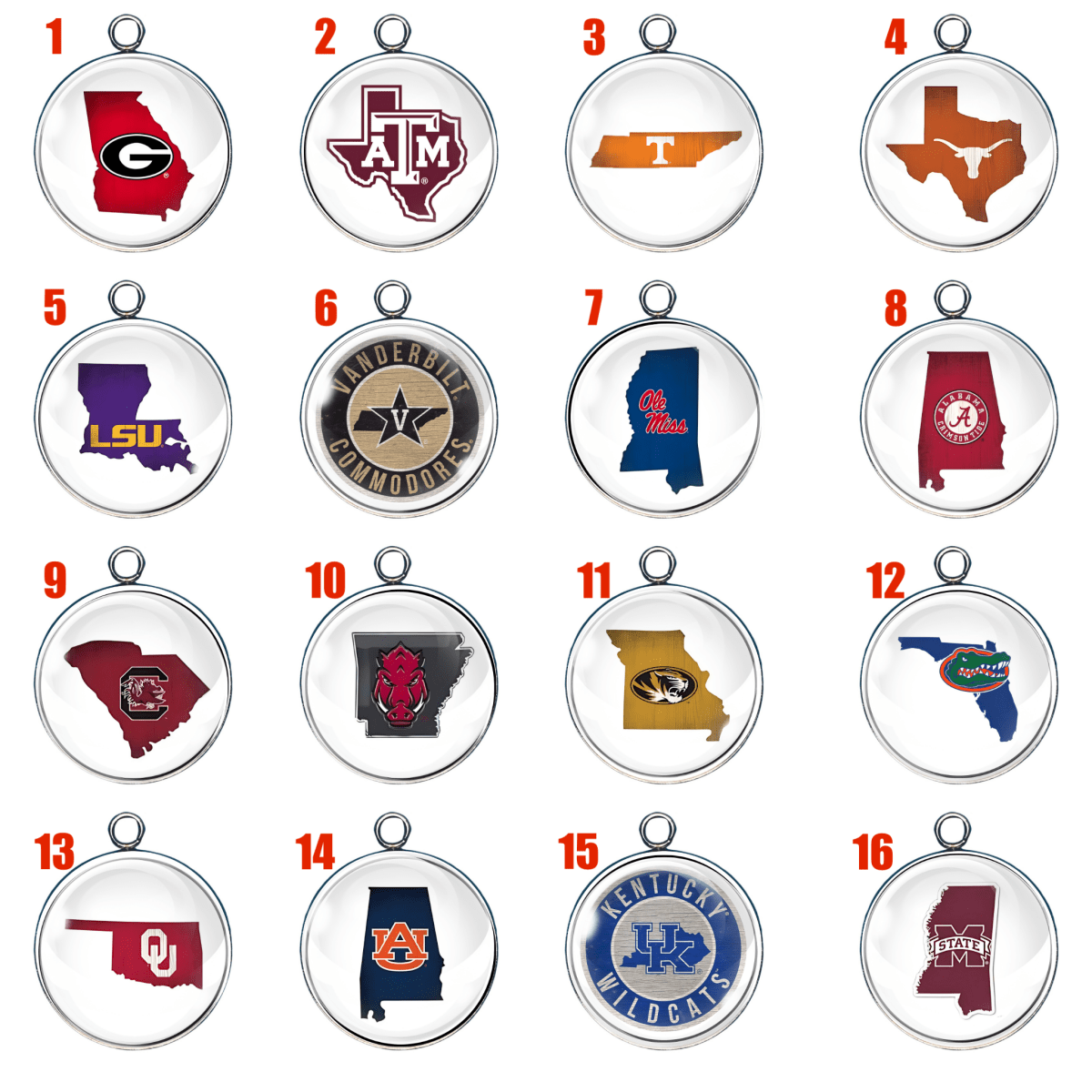 SEC Glass Cabochon Charms- College Pride Charms