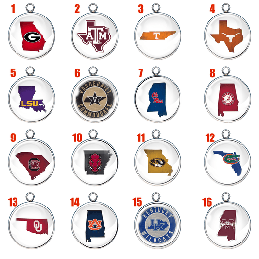 SEC Glass Cabochon Charms- College Pride Charms