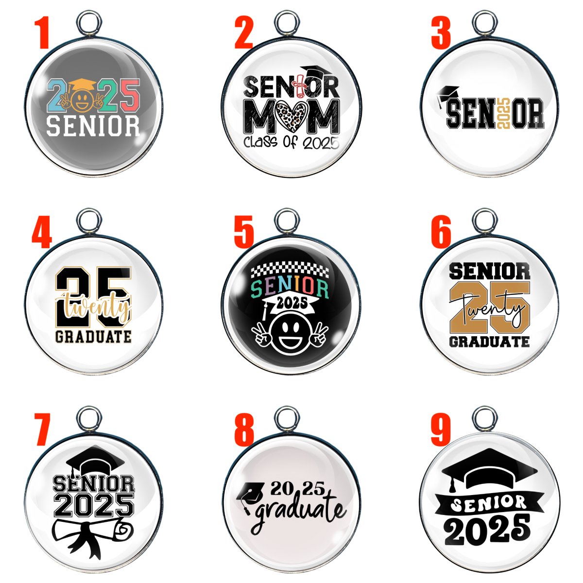 9 Senior 2025 Glass cabochon charms