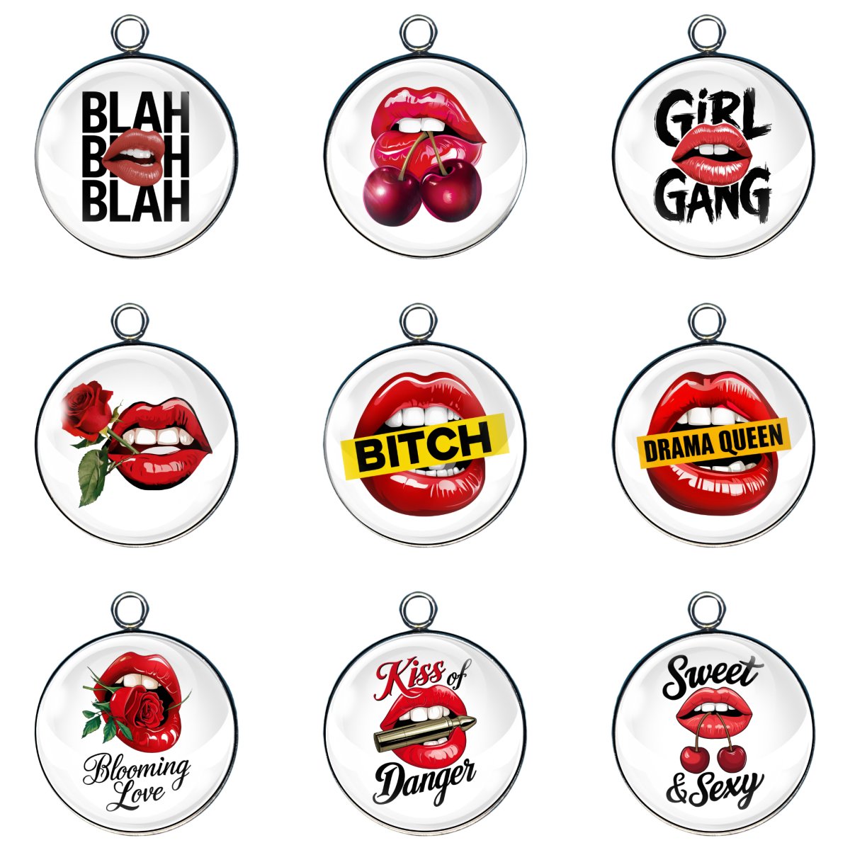 9 sexy lips glass cabochon charms