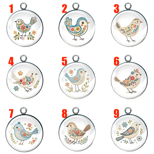 9 shabby chic easter bird glass cabochon charms