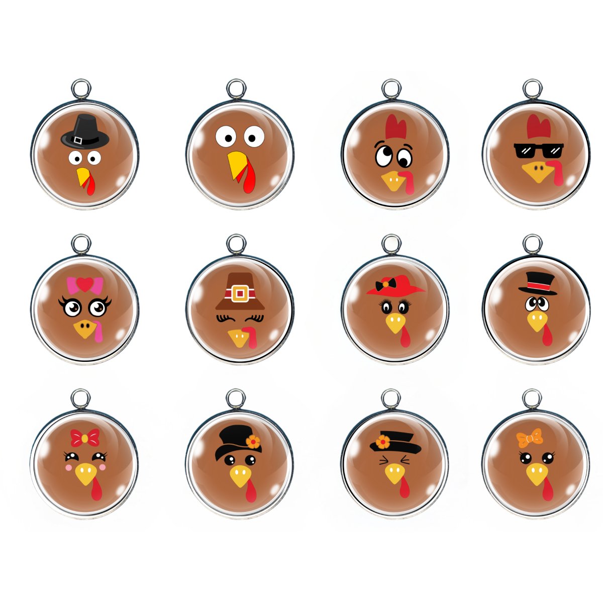 GROUP OF 12 TURKEY FACE CHARMS