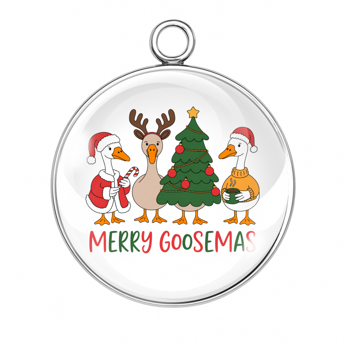 Geese decorating Christmas tree Merry Goosmas charm