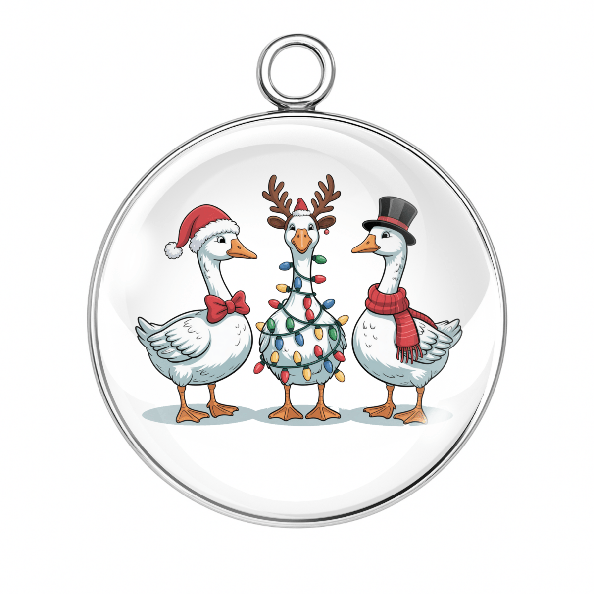 Christmas goose couple charm with Santa hats and bowtie