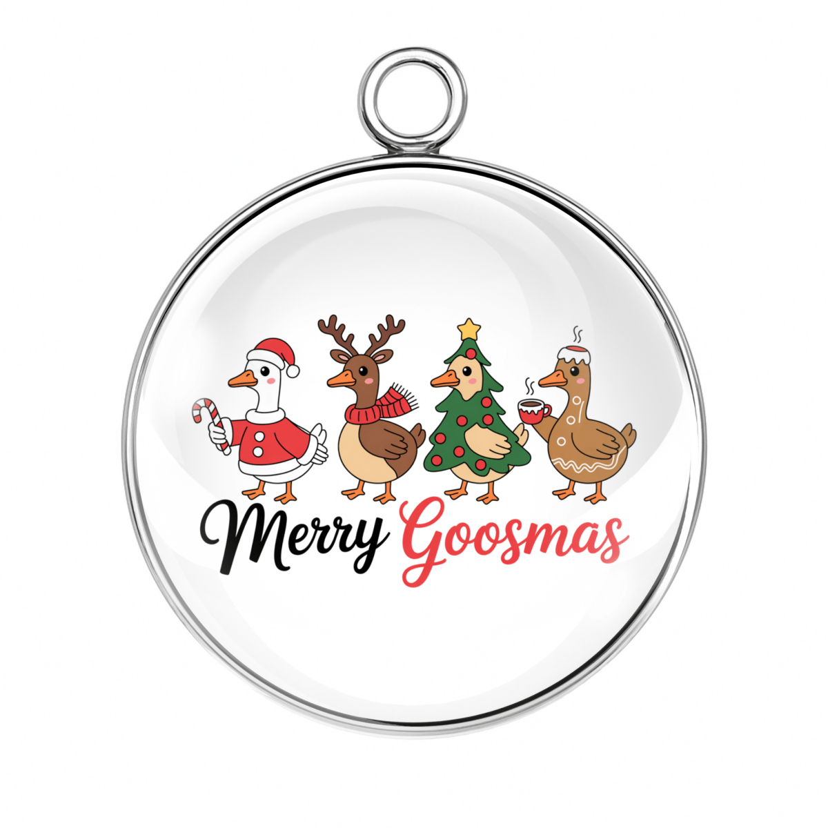 Merry Goosmas trio holiday charm with Christmas tree