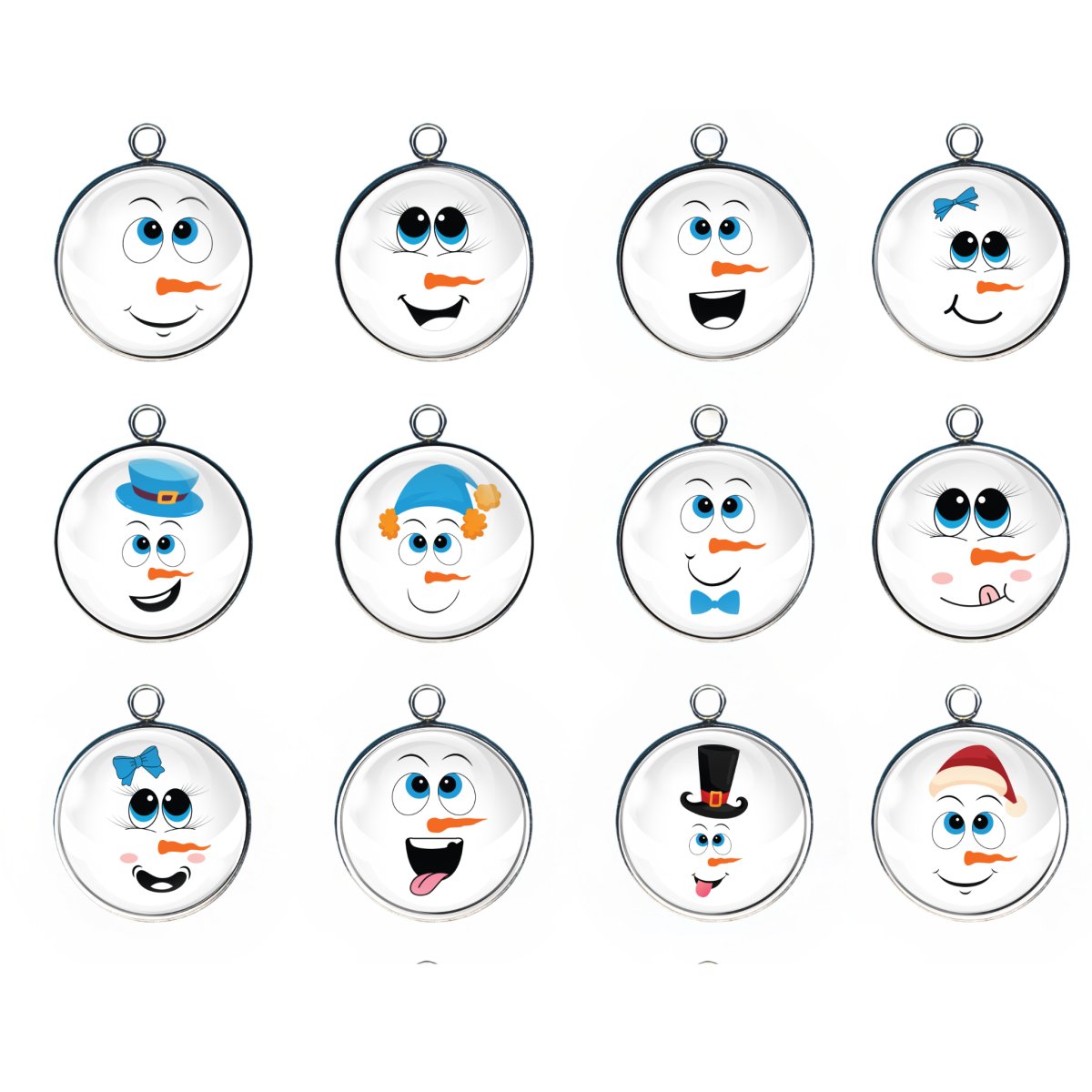 Group of 12 Charms of snowmen silly faces