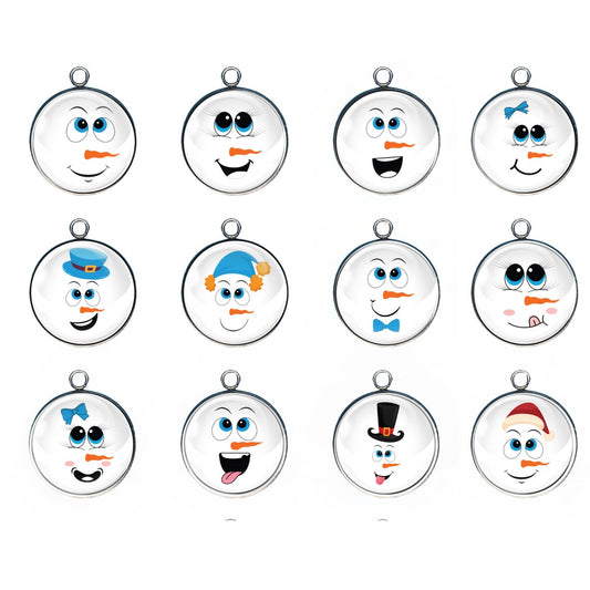 Group of 12 Charms of snowmen silly faces