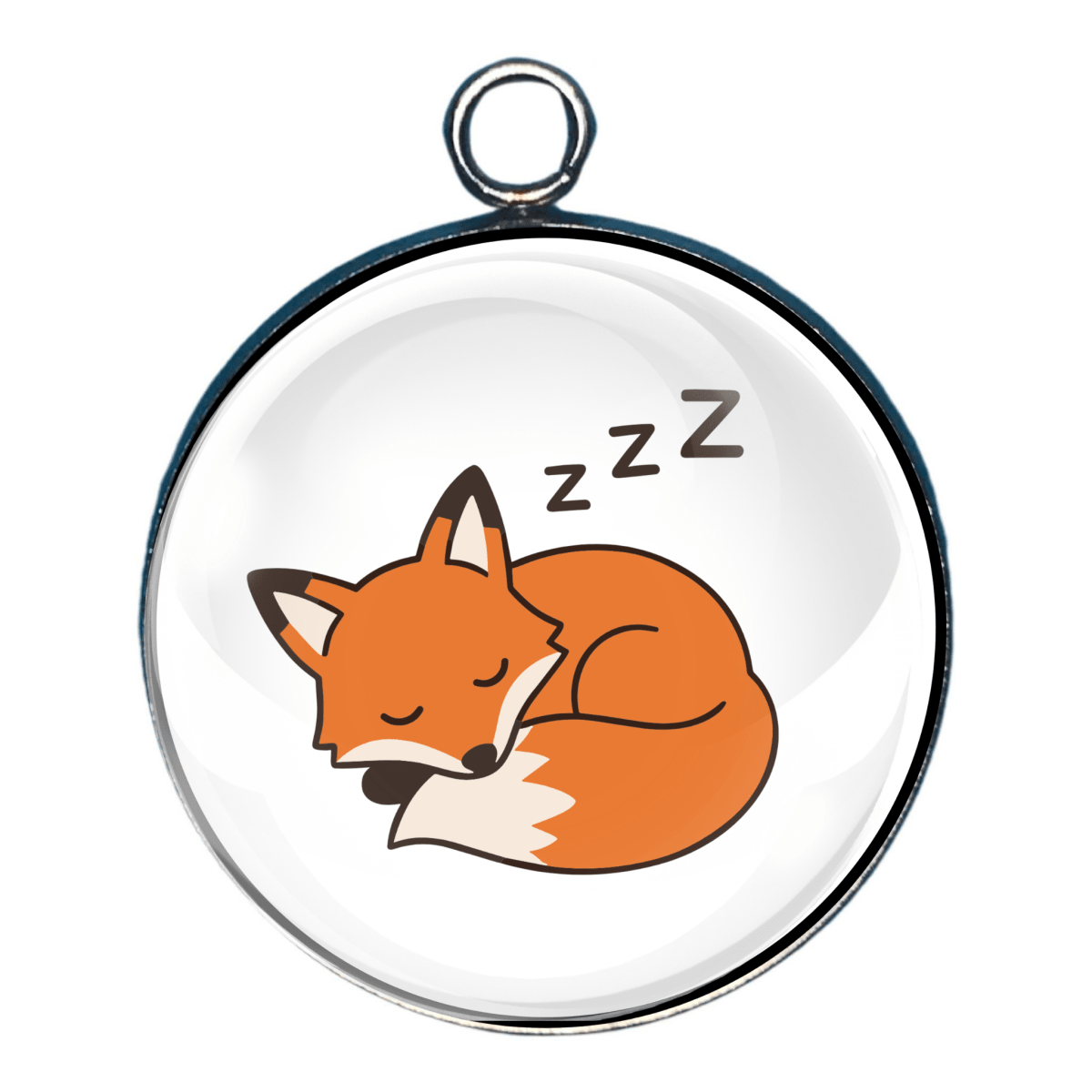 Cute glass cabochon charm featuring an orange fox curled up asleep with its fluffy tail tucked close.
