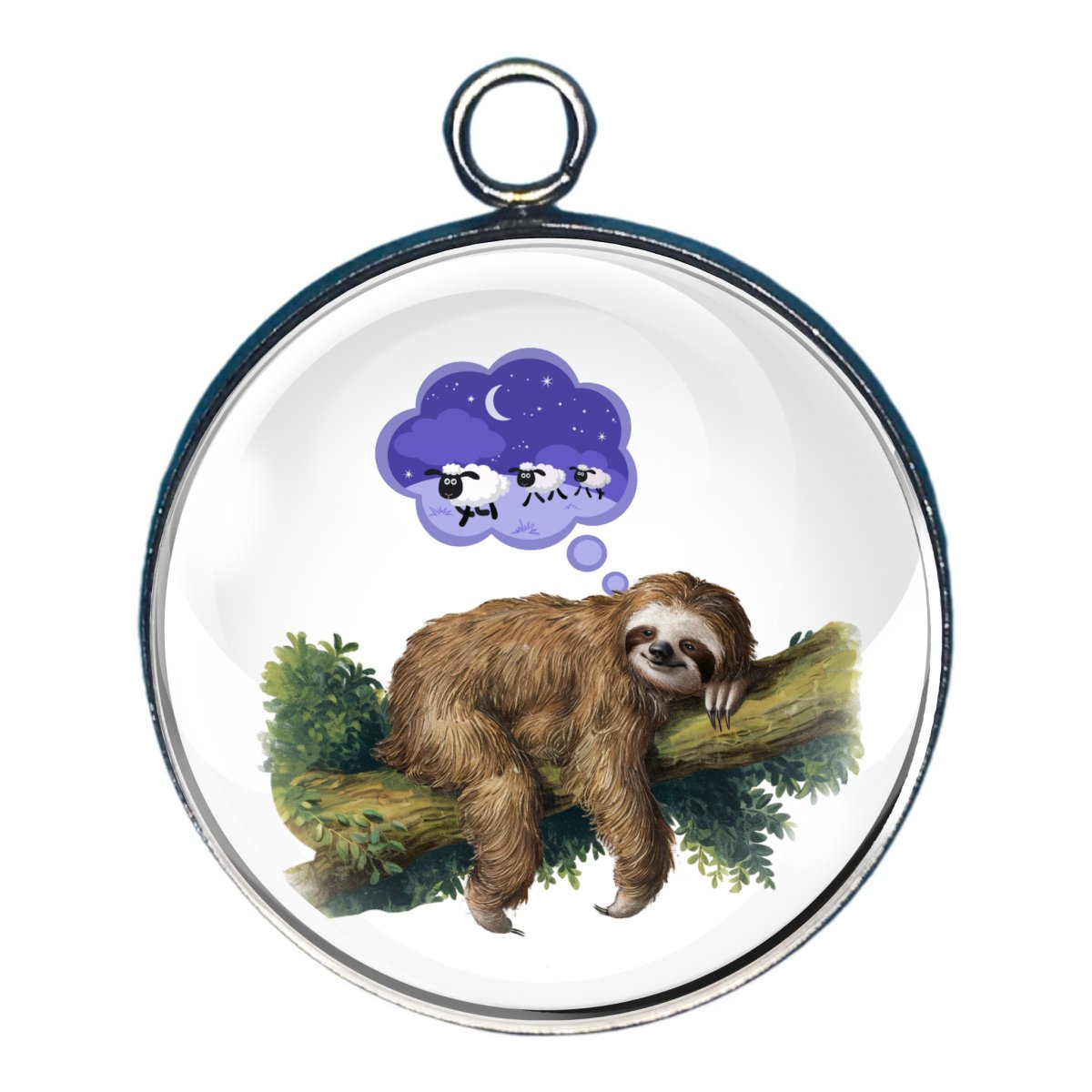 Charm of a sloth sleeping in a tree and dreaming of sheep