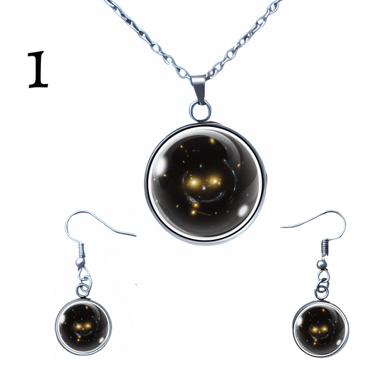 Smiley Face Galaxy Necklace & Earring Set