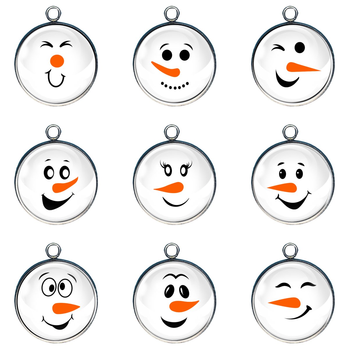 Group of 9 charms of snowman faces