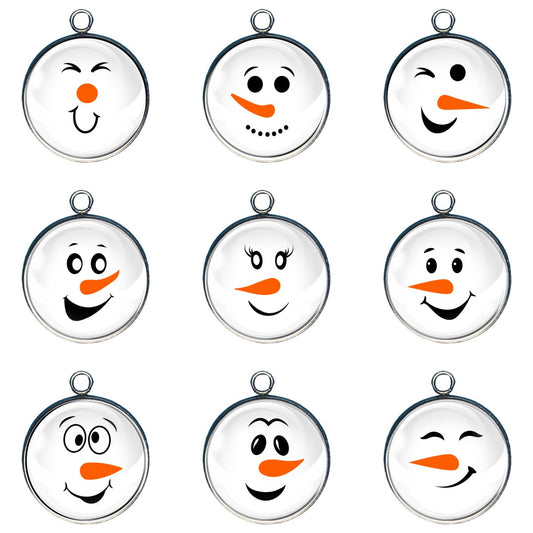 Group of 9 charms of snowman faces