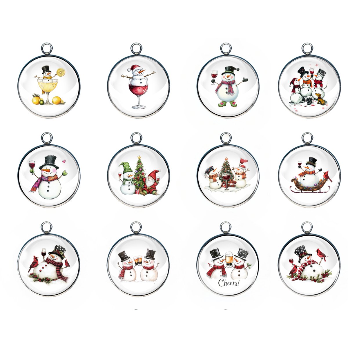 Snowman Drinkin' Glass Cabochon Charms