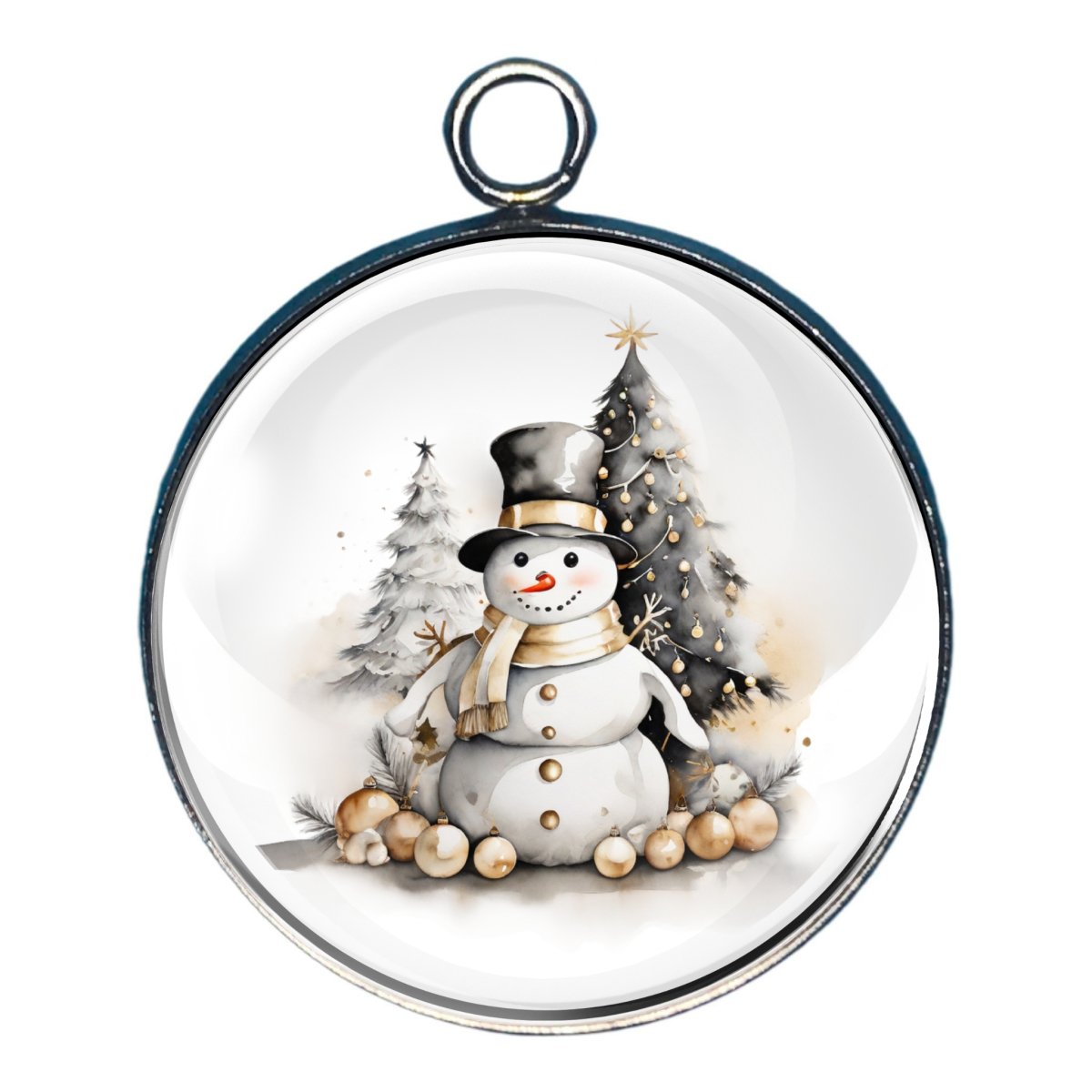 Charm of a snowman with a christmas tree 