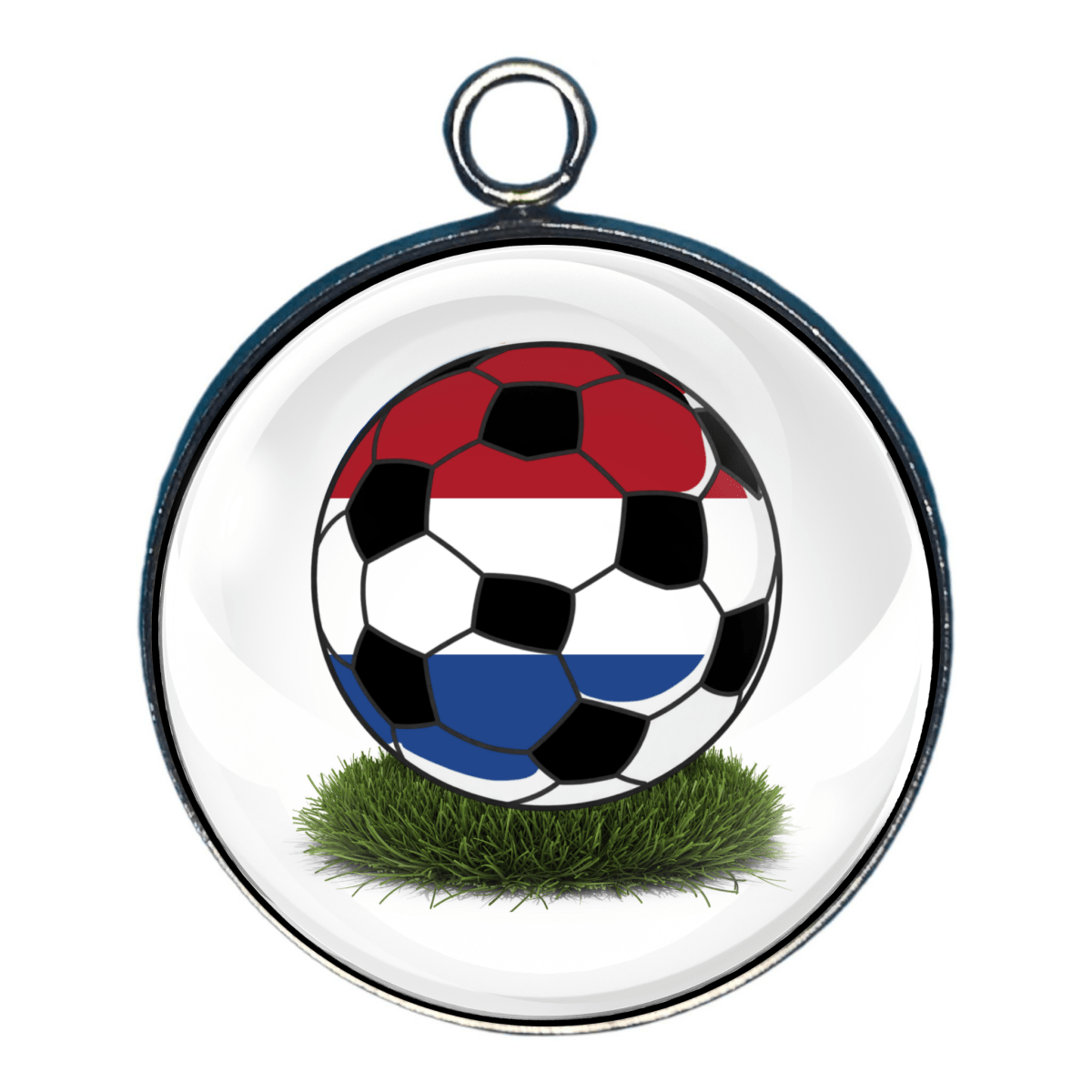 Netherlands soccer ball flag charm featuring the red, white and blue national flag.