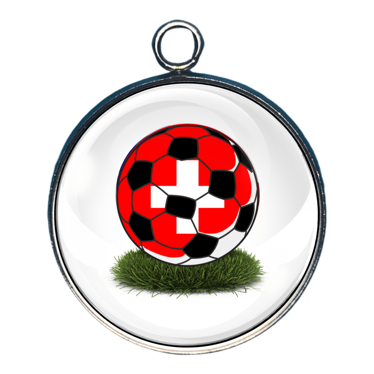 Switzerland Soccer Ball Flag Charm in the nations flag color of Red with the iconic White Cross