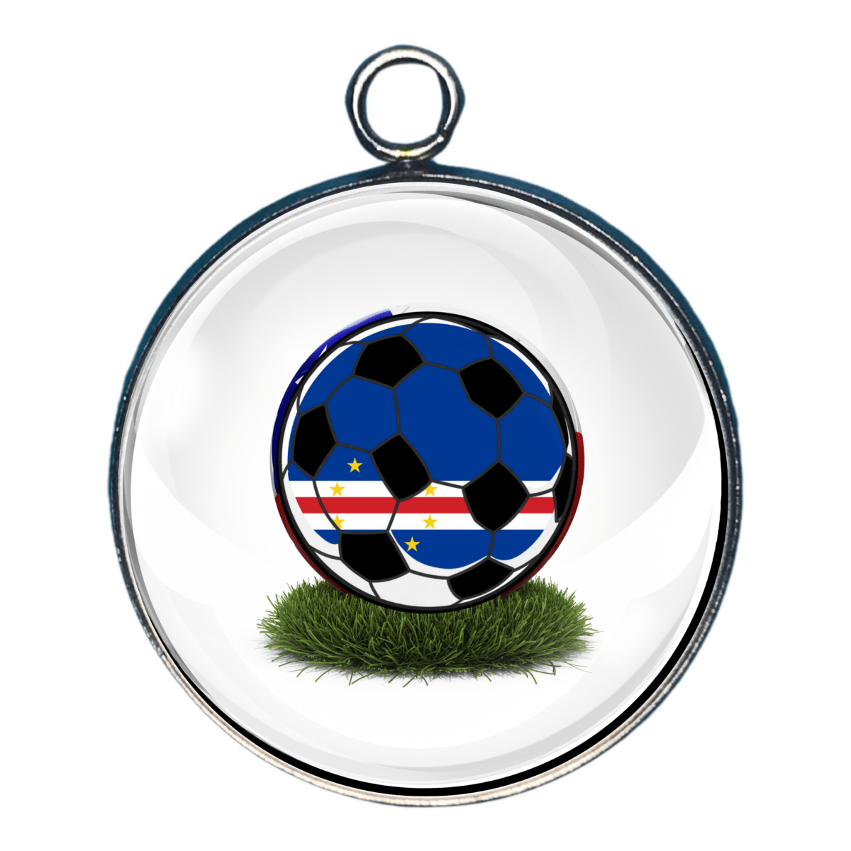Cape Verde soccer ball flag charm featuring the red, white and blue national flag.
