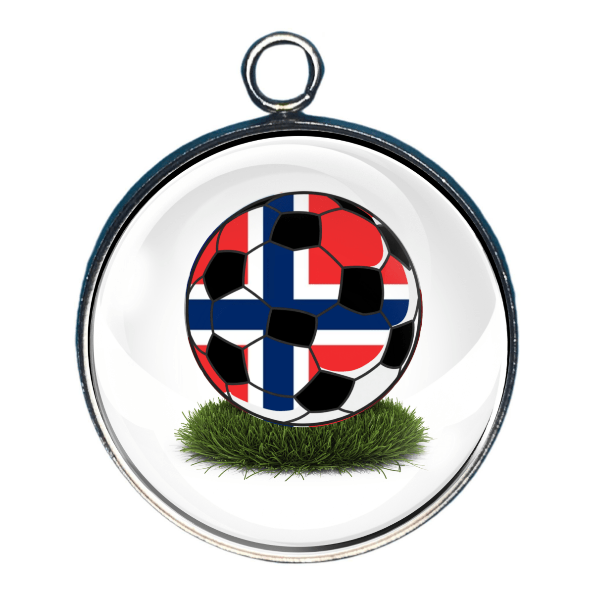 Norway Soccer Ball Flag Charm with the nations flag colors of Red White and Blue 