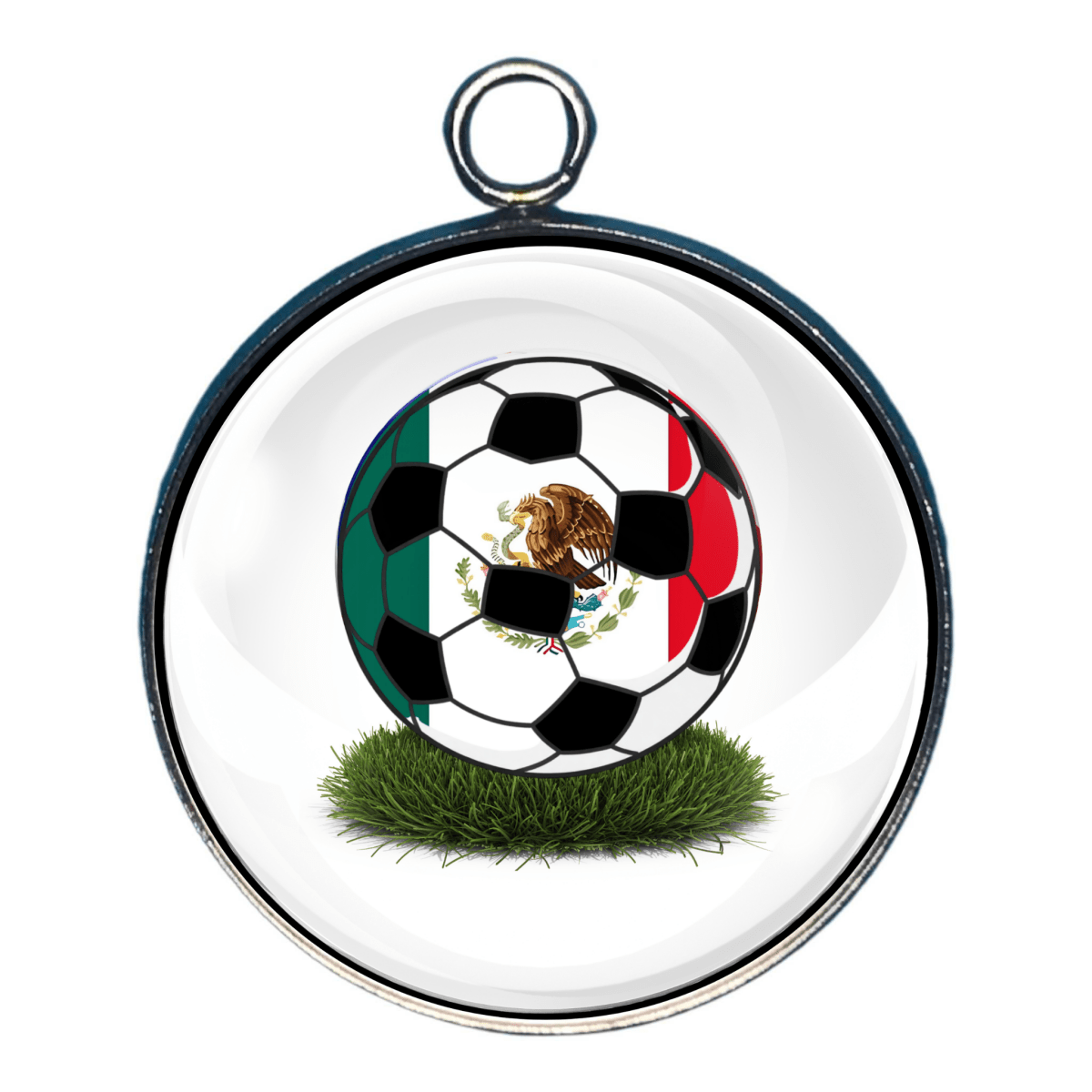 Mexico Soccer Ball Flag Charm in the Nations flag colors of Green White and Red