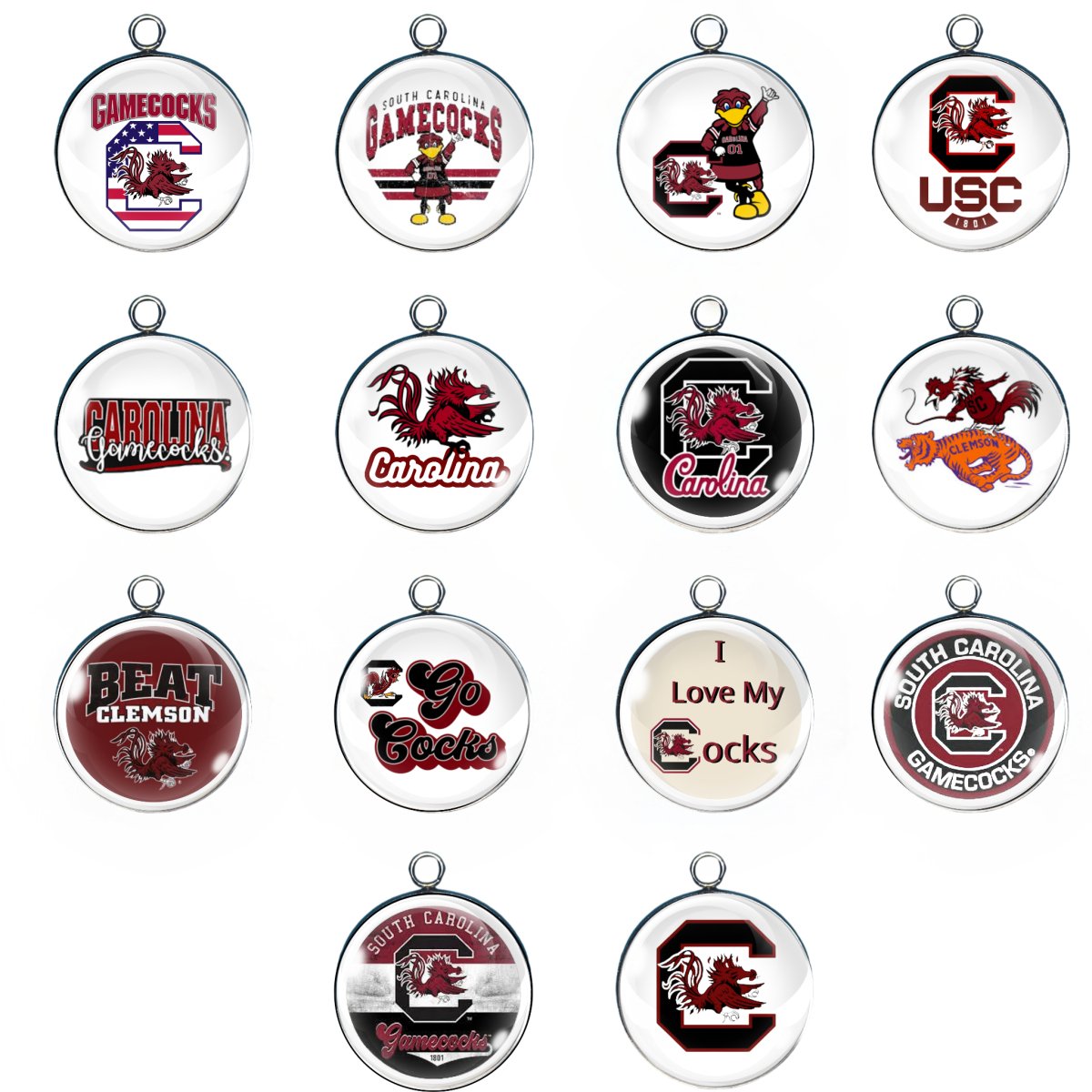 14 gamecocks glass cabochon charms