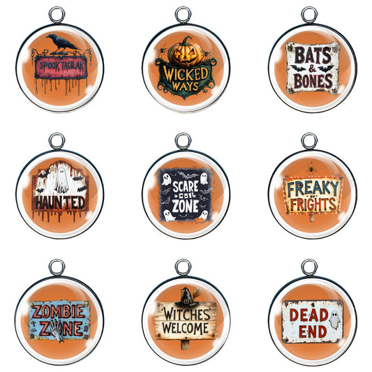 9 spooky sign glass cabochon charms