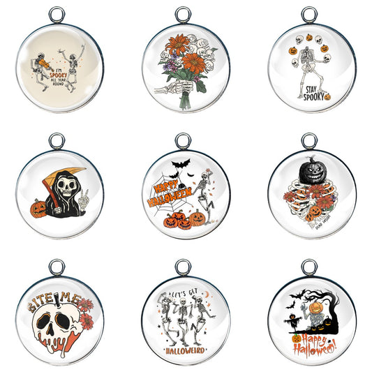 9 spooky skeleton halloween glass cabochon charms