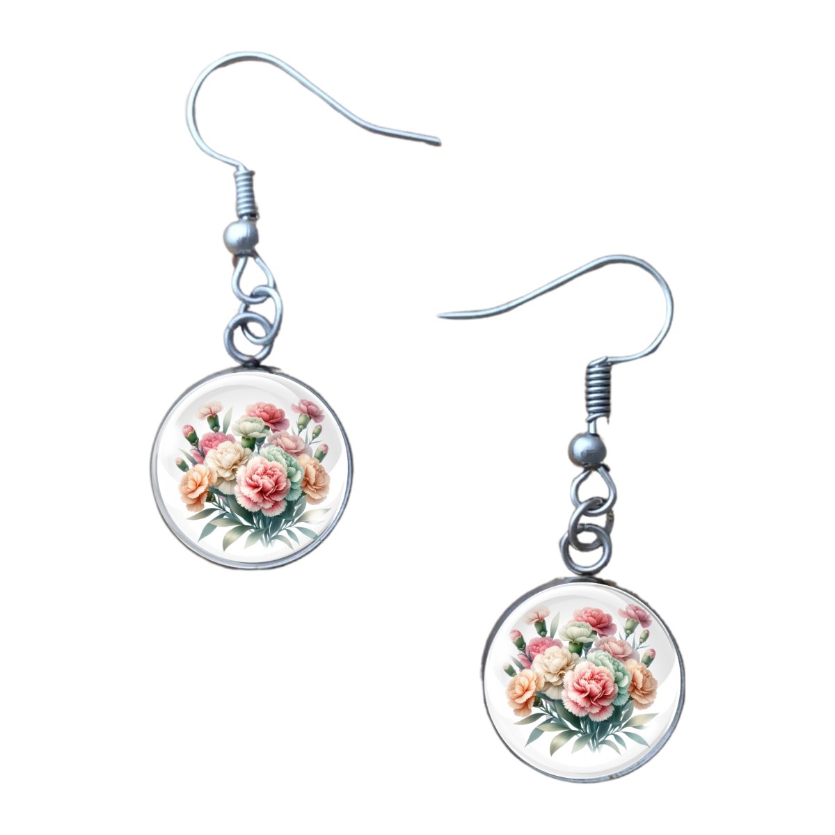 Pair of spring flower glass cabochon dangle earrings