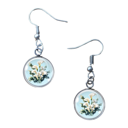 Pair of spring flower glass cabochon dangle earrings