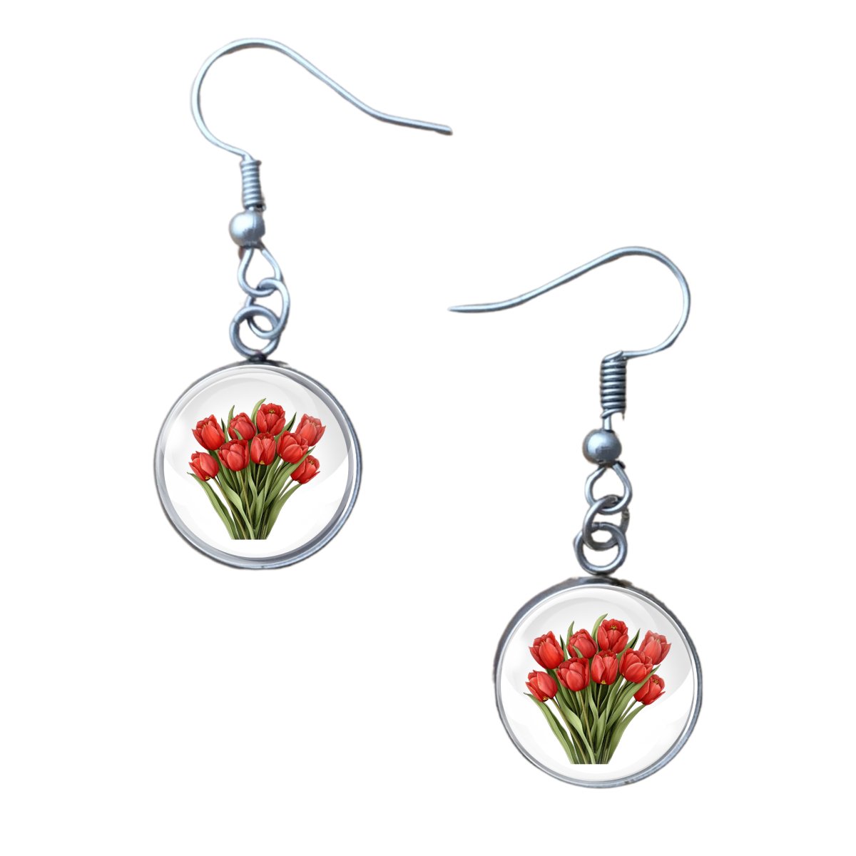 Pair of spring flower glass cabochon dangle earrings